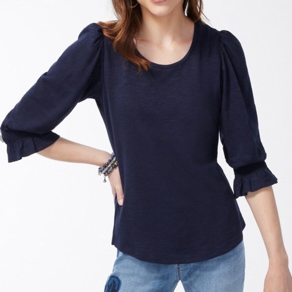 CHICO’S Women’s Cotton Slub Ruffle Cuff Tee Size 3 - Picture 1 of 9